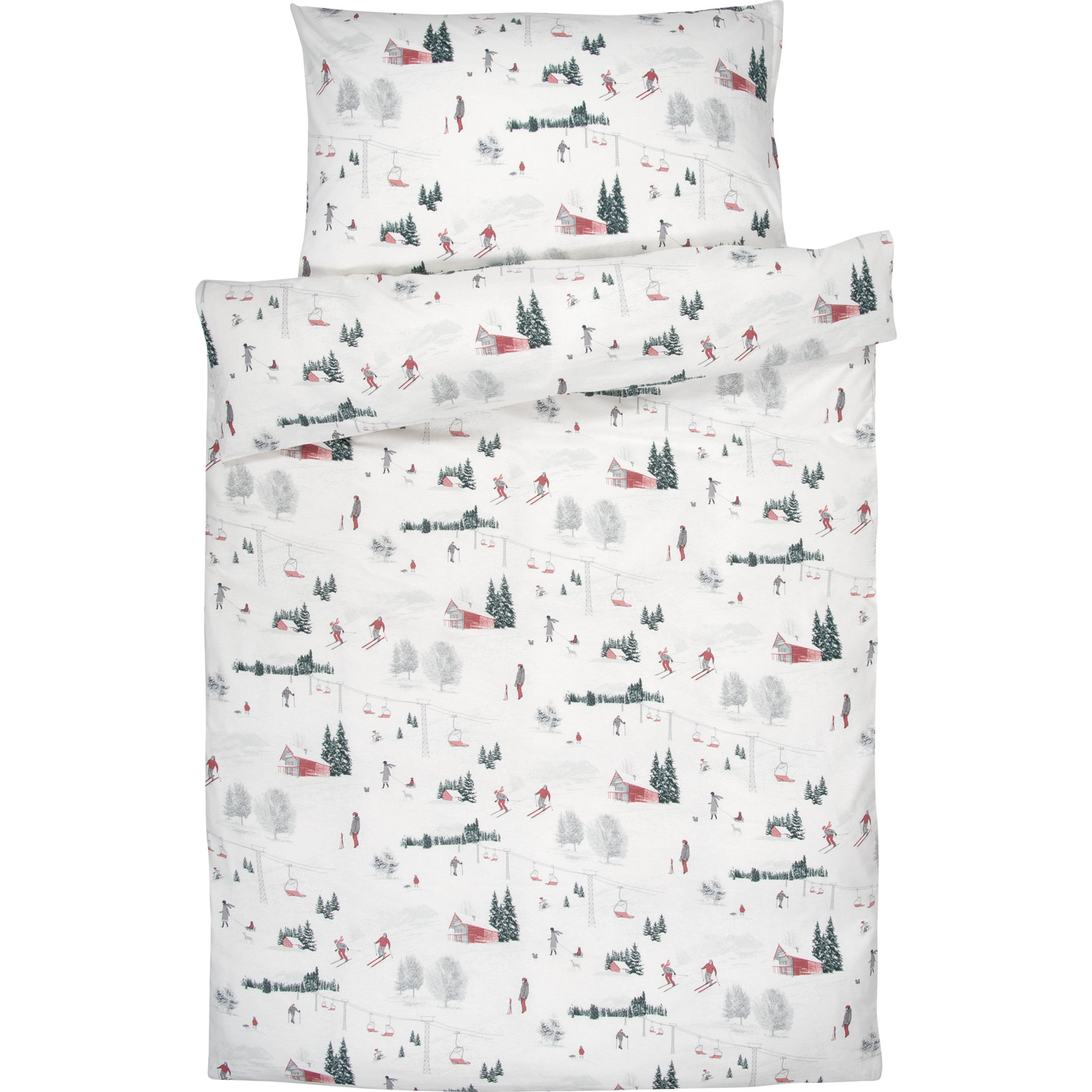 Bettwäsche Flanell mit winterlichem Pistenmotiv 160x210 65x100 Bettanzug Nord