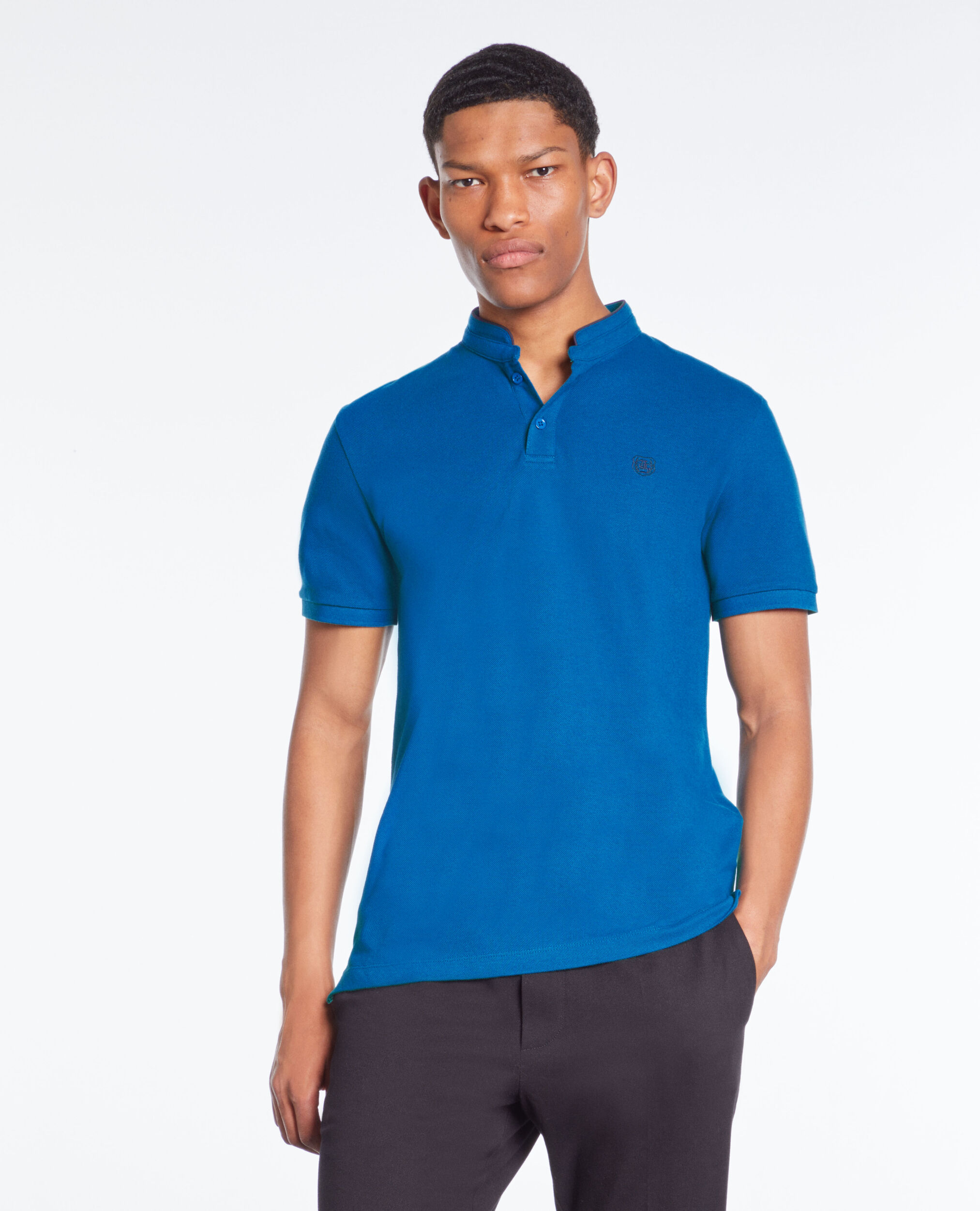 Polo bleu en coton