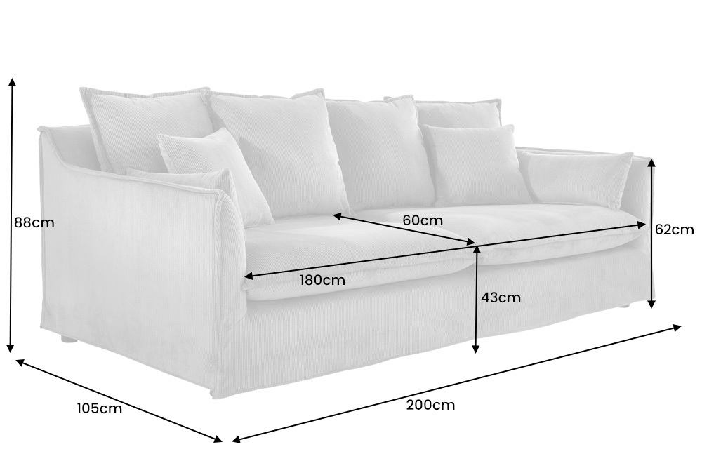 Großes 3-Sitzer Sofa HEAVEN 200cm champagner beige Bouclé Federkern Hussensofa