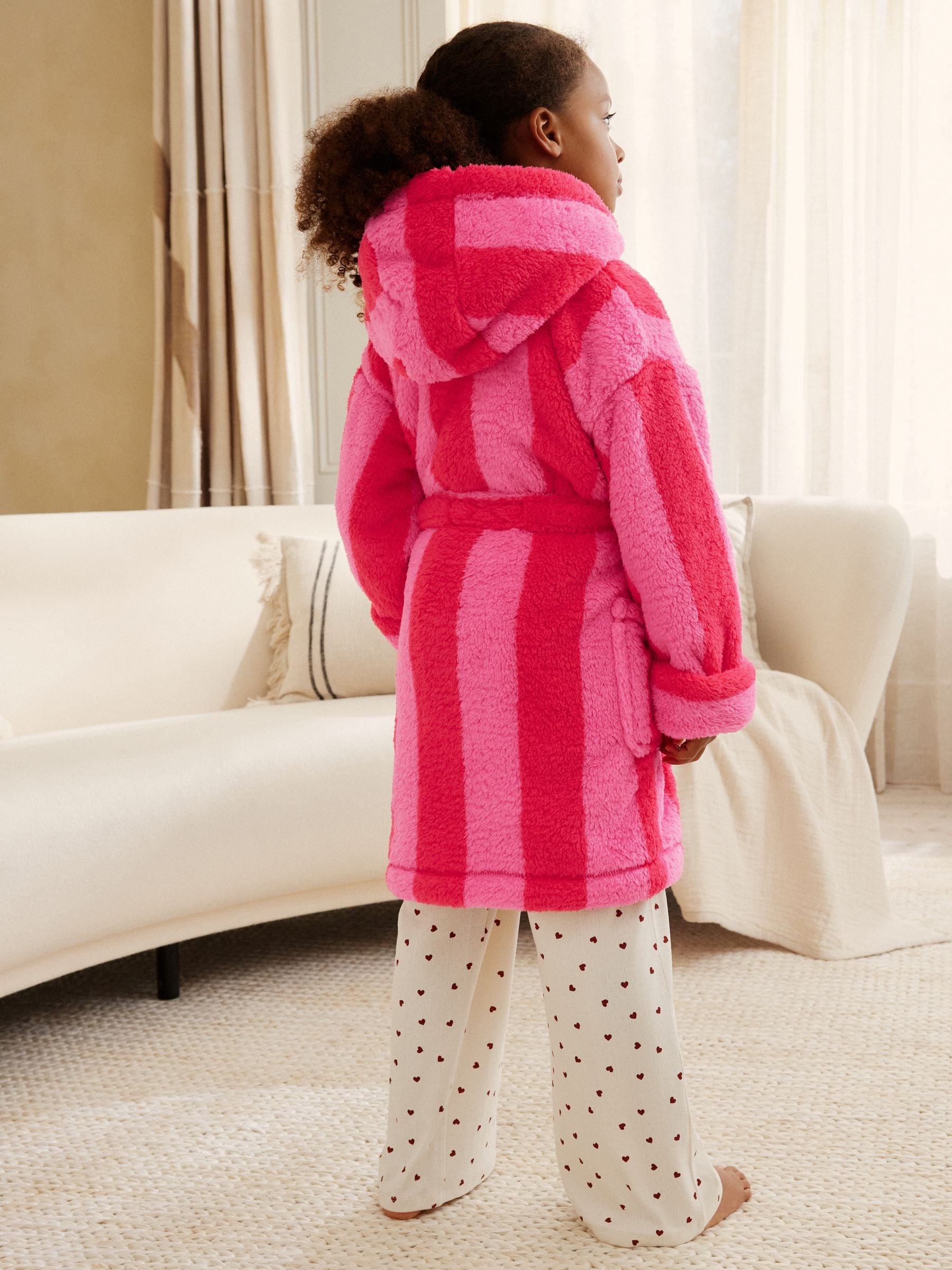 Roze/rood gestreept - Teddy fleece kamerjas (9mnd -16jr)