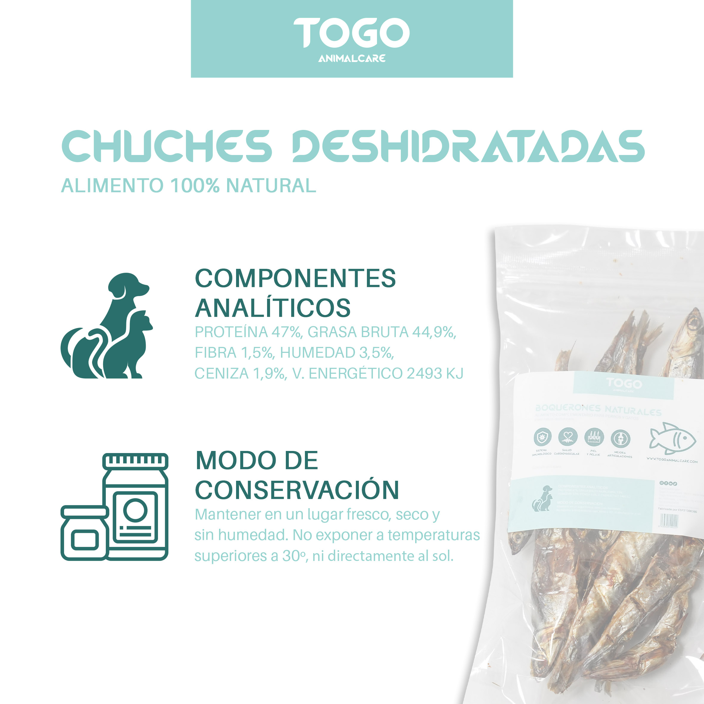 Anchovas desidratadas Togo Animal Care | Petiscos naturais