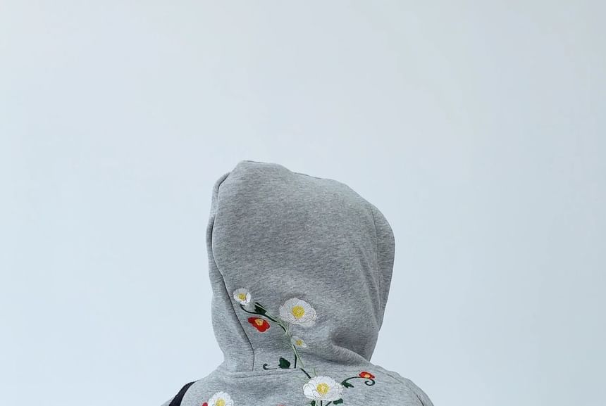 Cafamo - Fleecegevoerde hoodie met bloemenborduursel