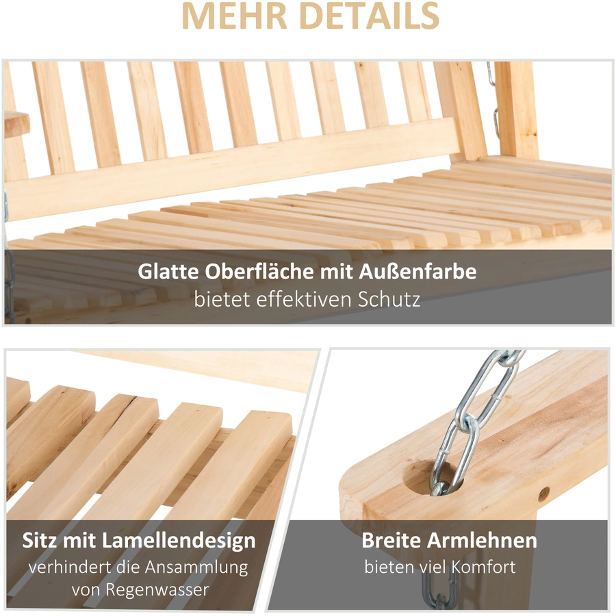 Outsunny Hängebank mit Ketten naturholz