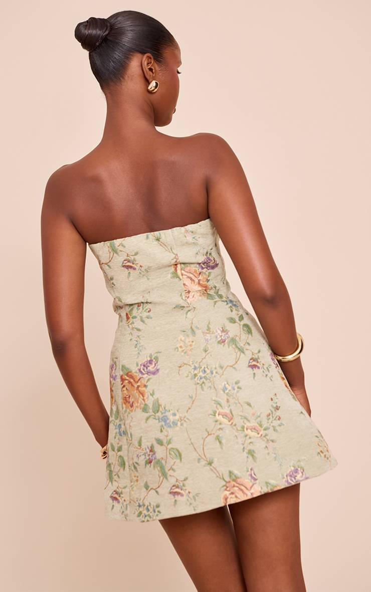 Vert Sauge Robe Trapèze Droite À Bandeau Floral