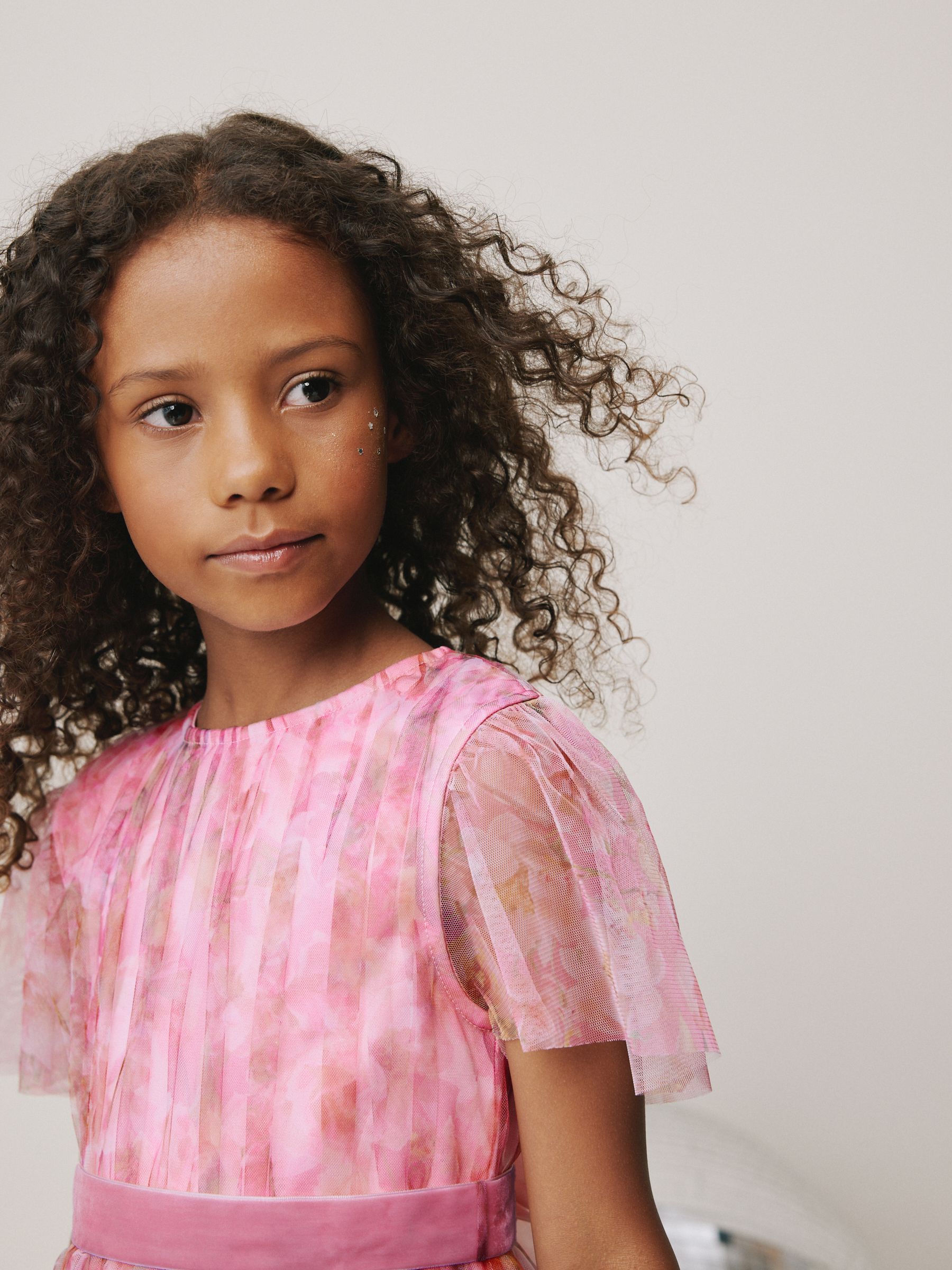 Roze bloemen - Mesh Prom Dress (3-16yrs)
