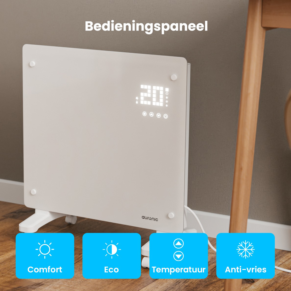 Auronic 1000 watt glazen paneel kachel - White