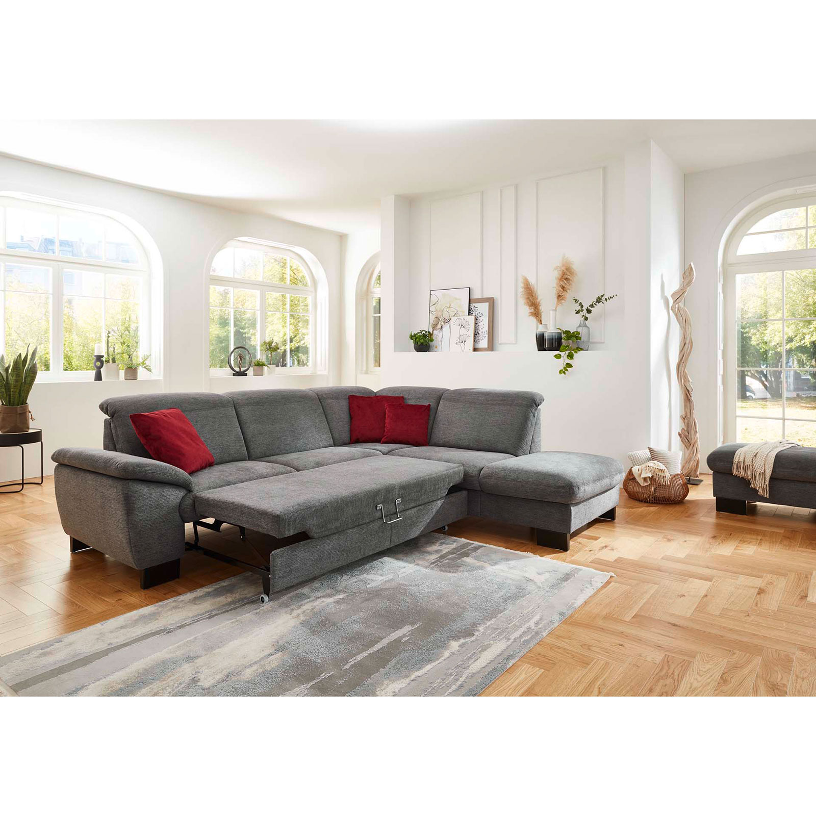 polsterpower Ecksofa - anthrazit - mit Funktionen - Anstellhocker rechts