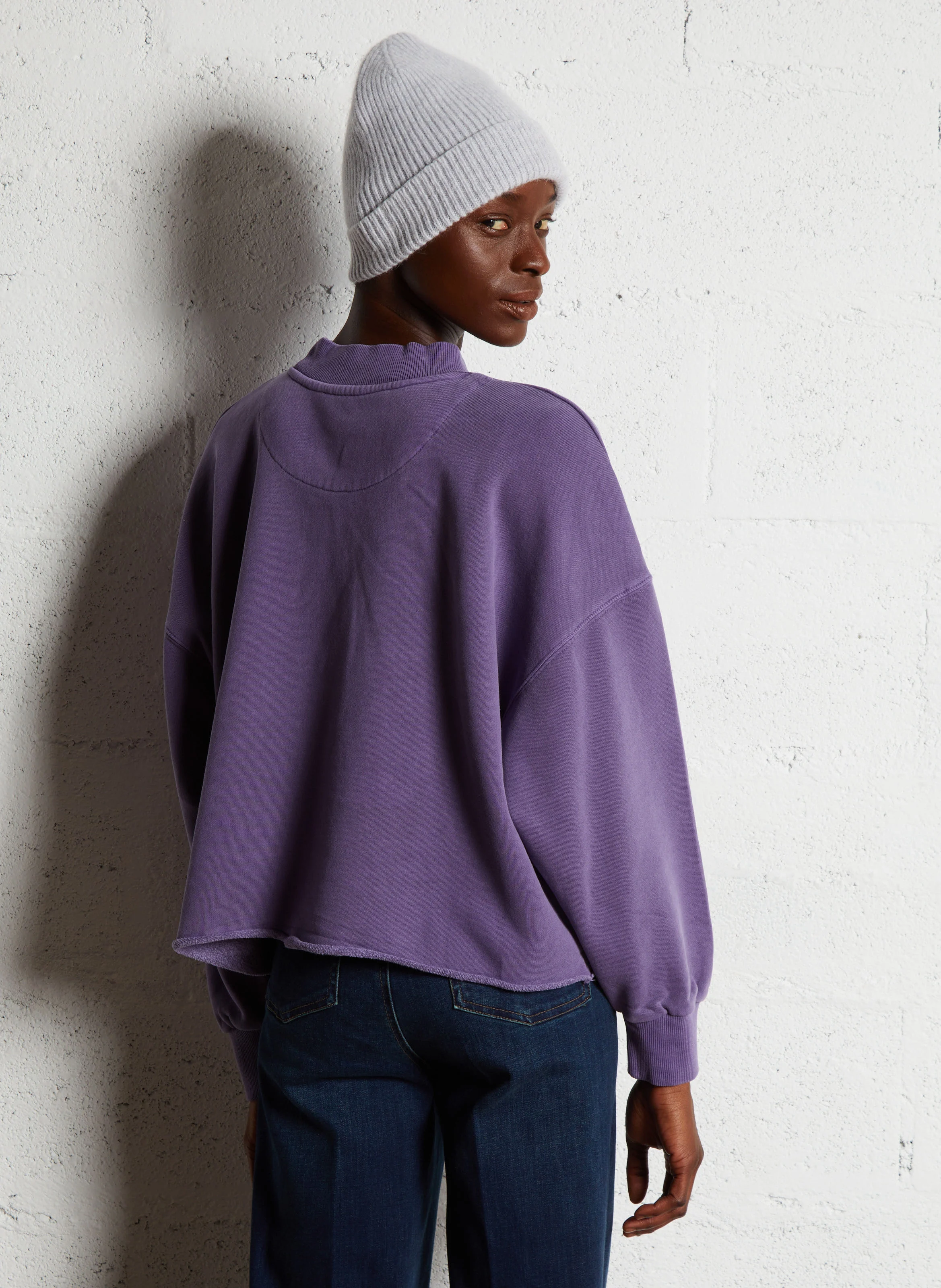 PORTER BUBBLE - Sweat ample col rond sérigraphié en coton | Violet