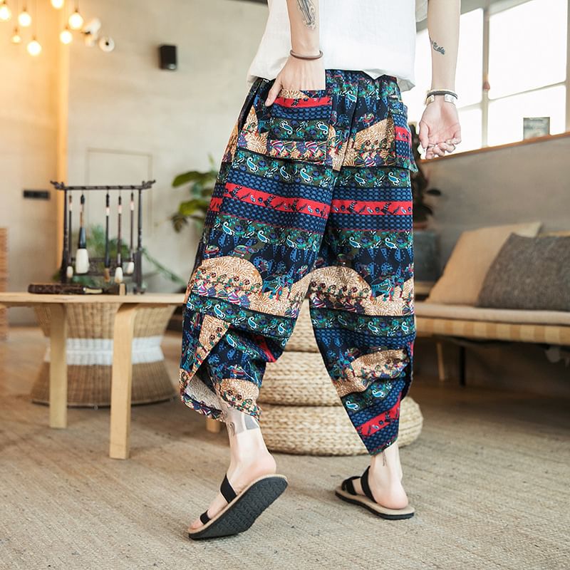 Blueforce - Cropped baggy broek met trekkoord en olifantenprint