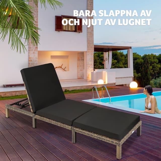 Polyrattan liggestol med hynder Sofia