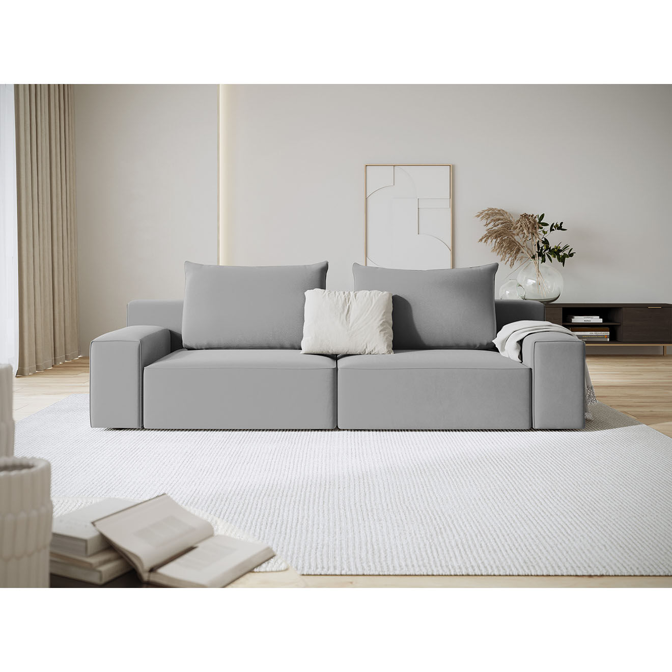 Mazzini Sofas Canapé Velours Ivy 4 Places gris clair - 250x105x89 cm