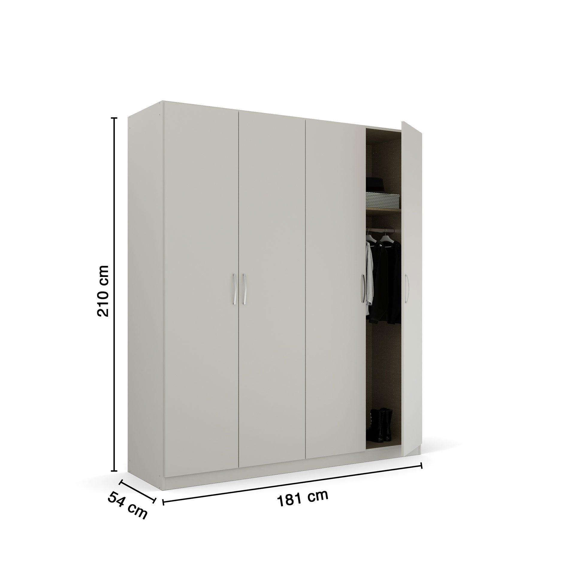 Drehtürenschrank - seidengrau - 4 Türen - 181 cm