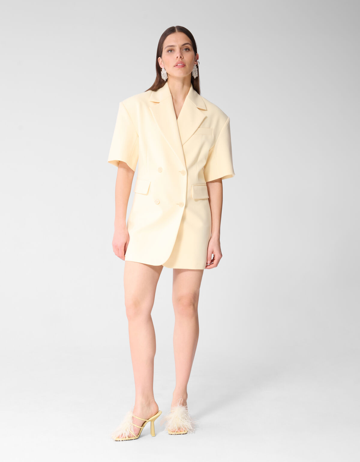Short Sleeve Blazer Mini Jurk Lichtgeel