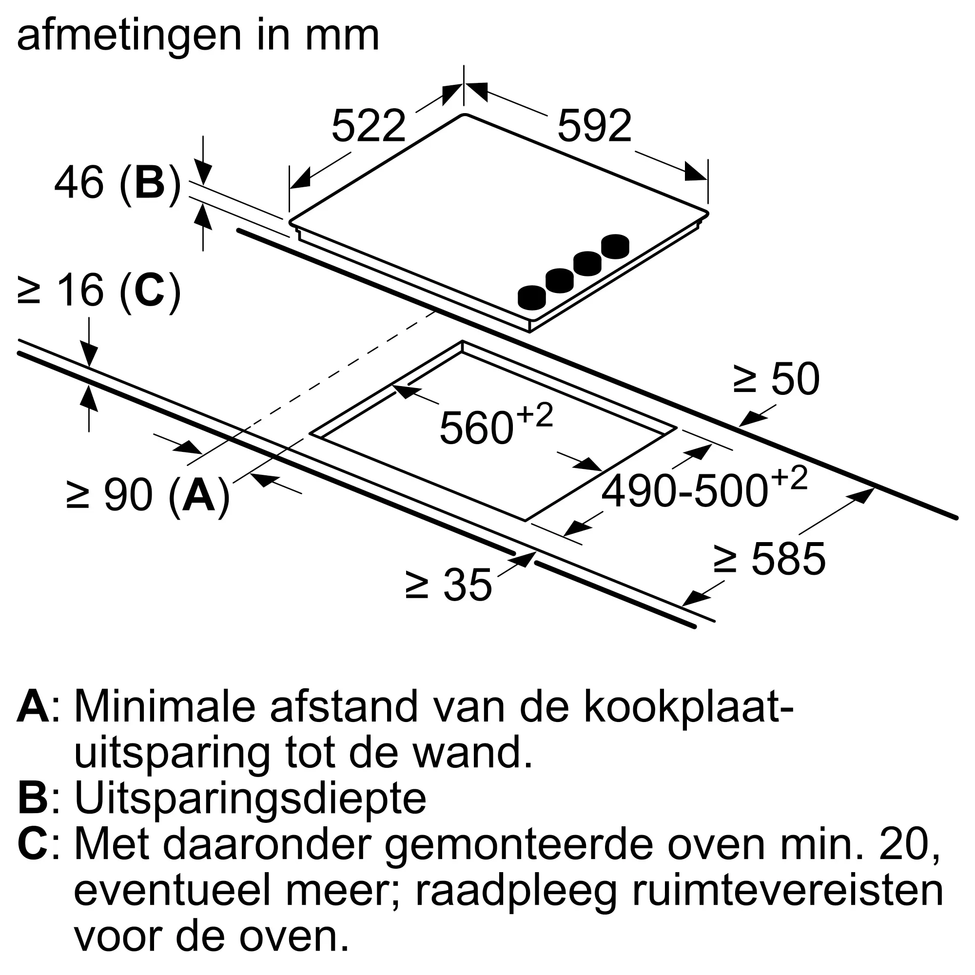 Serie 2 Elektrische kookplaat 60 cm opbouwmontage zonder rand