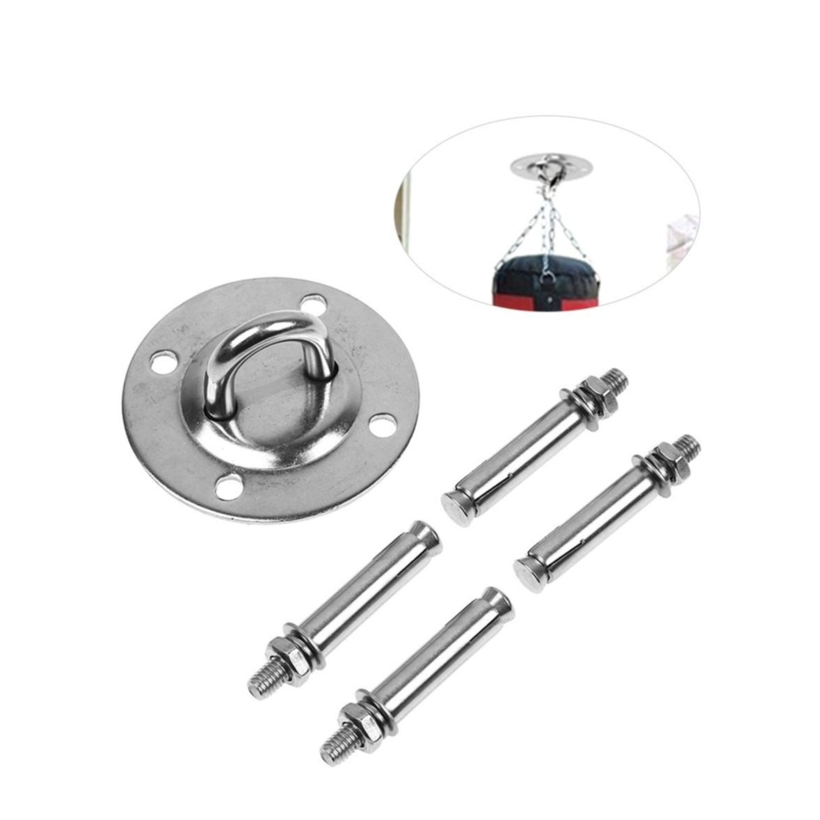 (5-tlg. Set) Edelstahl Schwerlast Decken Haken Befestigungs Kit für Boxsack / Hängematte / Schaukel - Silber