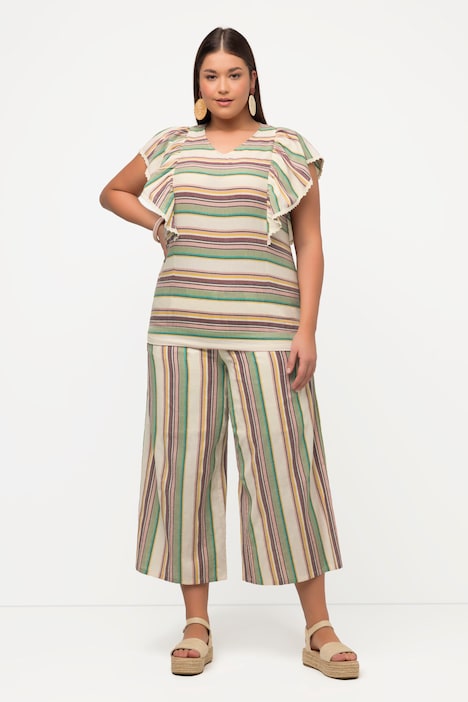 Bluse, Streifen, V-Ausschnitt, Halbarm, Biobaumwolle