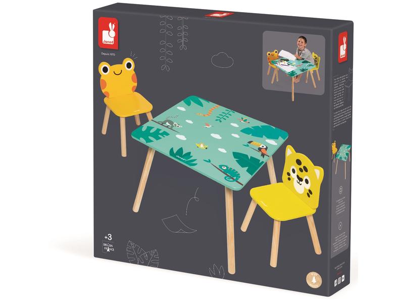 Janod Tropik – Möbelset «Tropical» Gelb; Grün; Nature Kindertisch- und Stuhlset