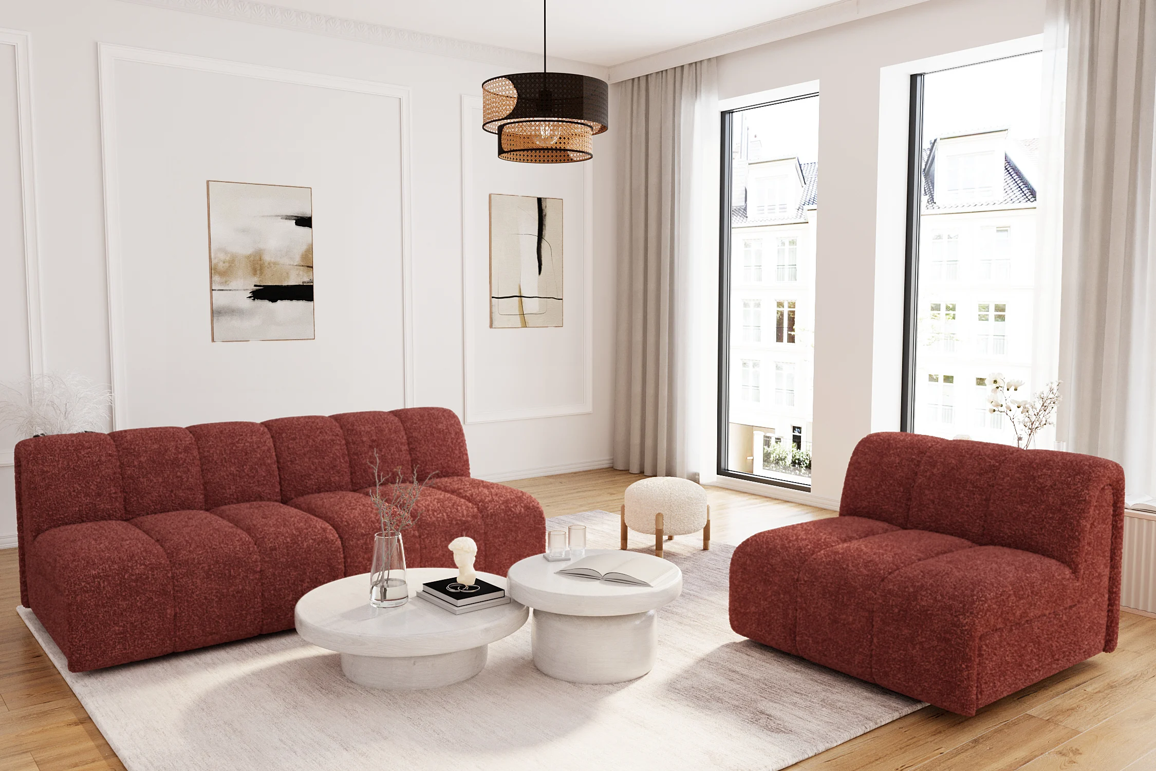 HELENE - Chauffeuse dangle pour canapé modulable en velours | Rose