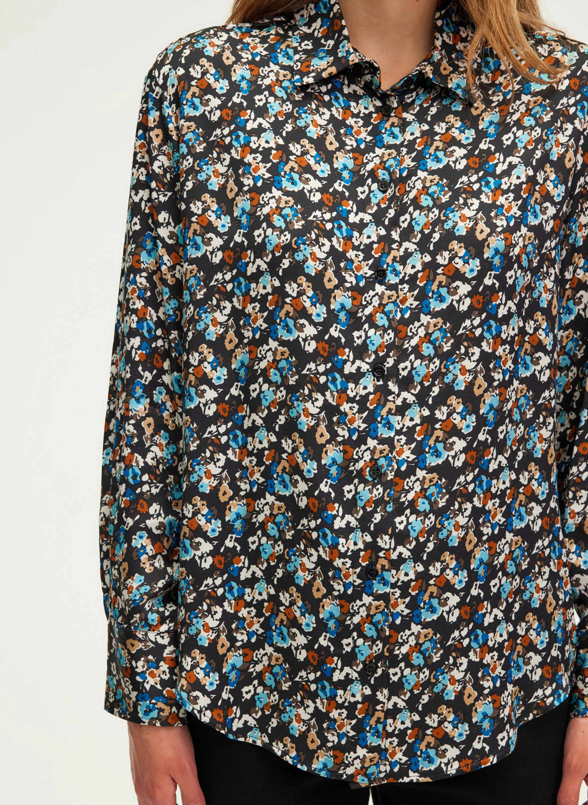 BERNICE - Chemise à fleurs satinée| Noir