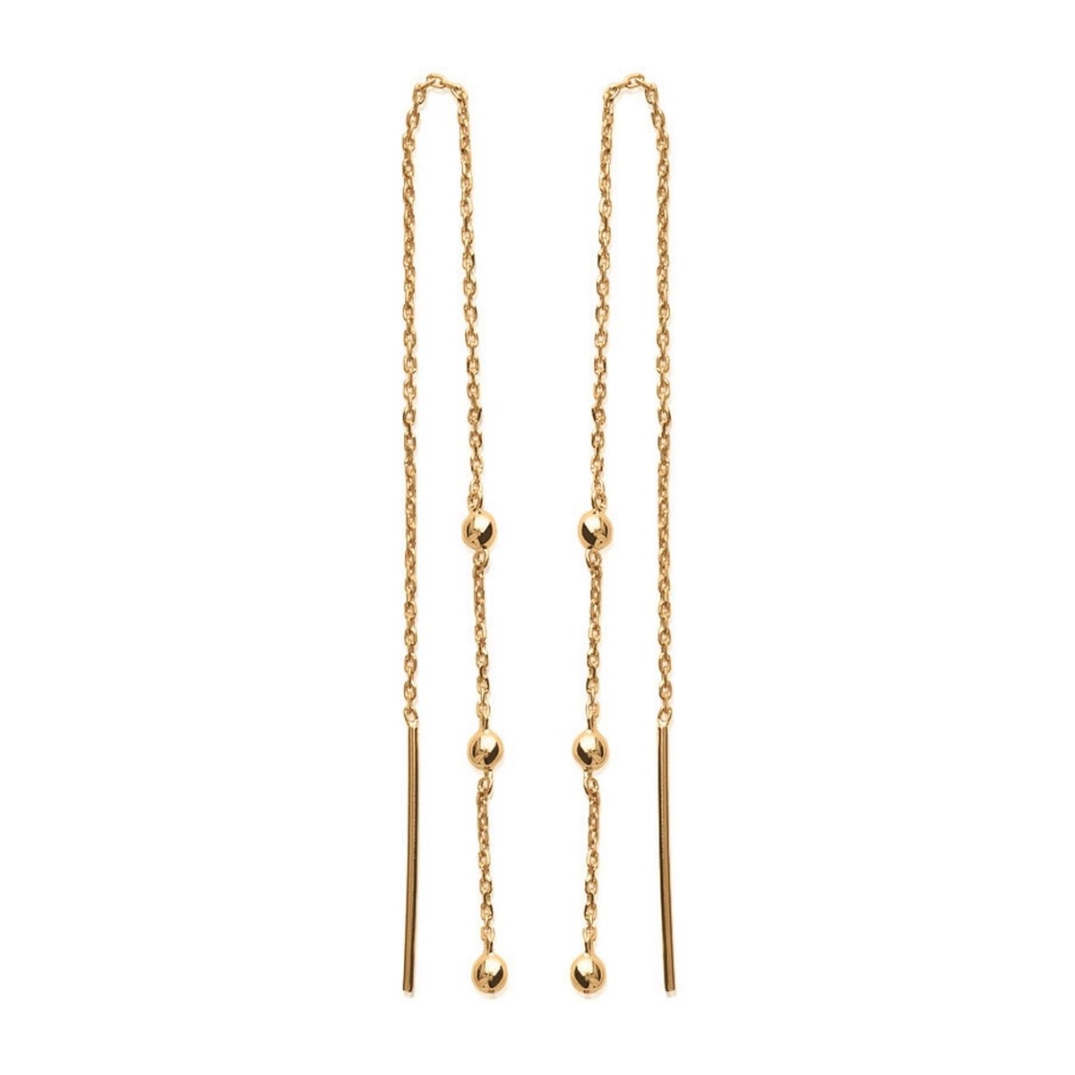 Boucles d'oreilles traversantes chaînes perles de billes Plaqué or 750 3 microns