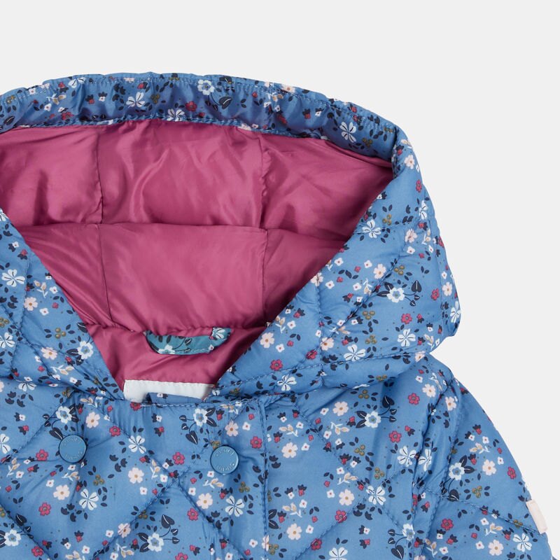 Doudoune matelassée fleurie bleu bébé fille Gris ou noir