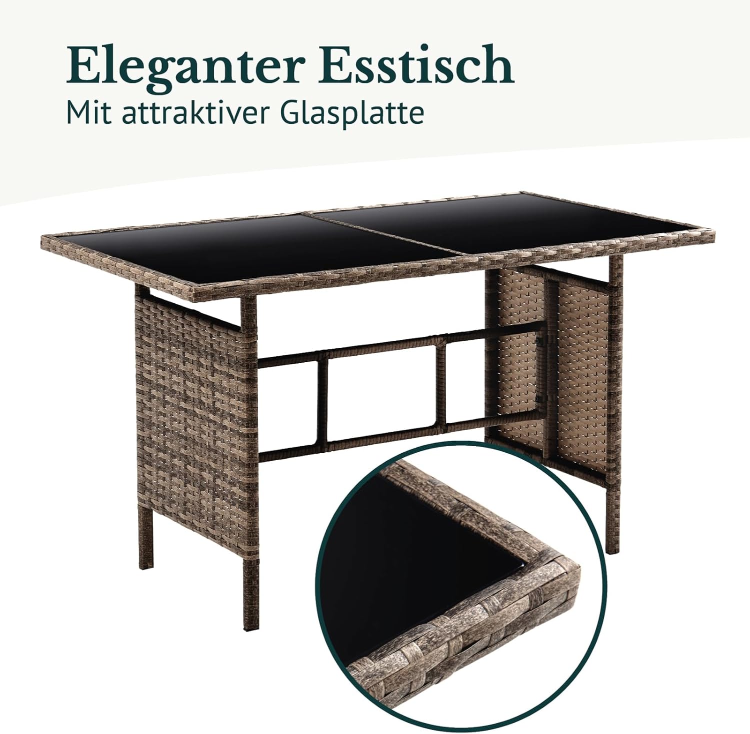 SVITA Denver Polyrattan Gartenmöbel Set 7 Personen Essgruppe Lounge Esstisch Braun