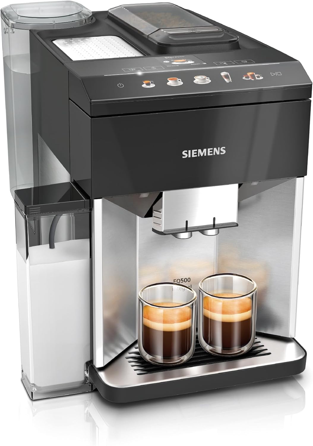 Siemens Kaffeevollautomat EQ500 integral TQ517D03, viele Kaffeespezialitäten, Milchaufschäumer, integr. Milchbehälter, 2-Tassen-Funktion, automat. Dampfreinigung, 1500 W, edelstahl/klavierlack schwarz