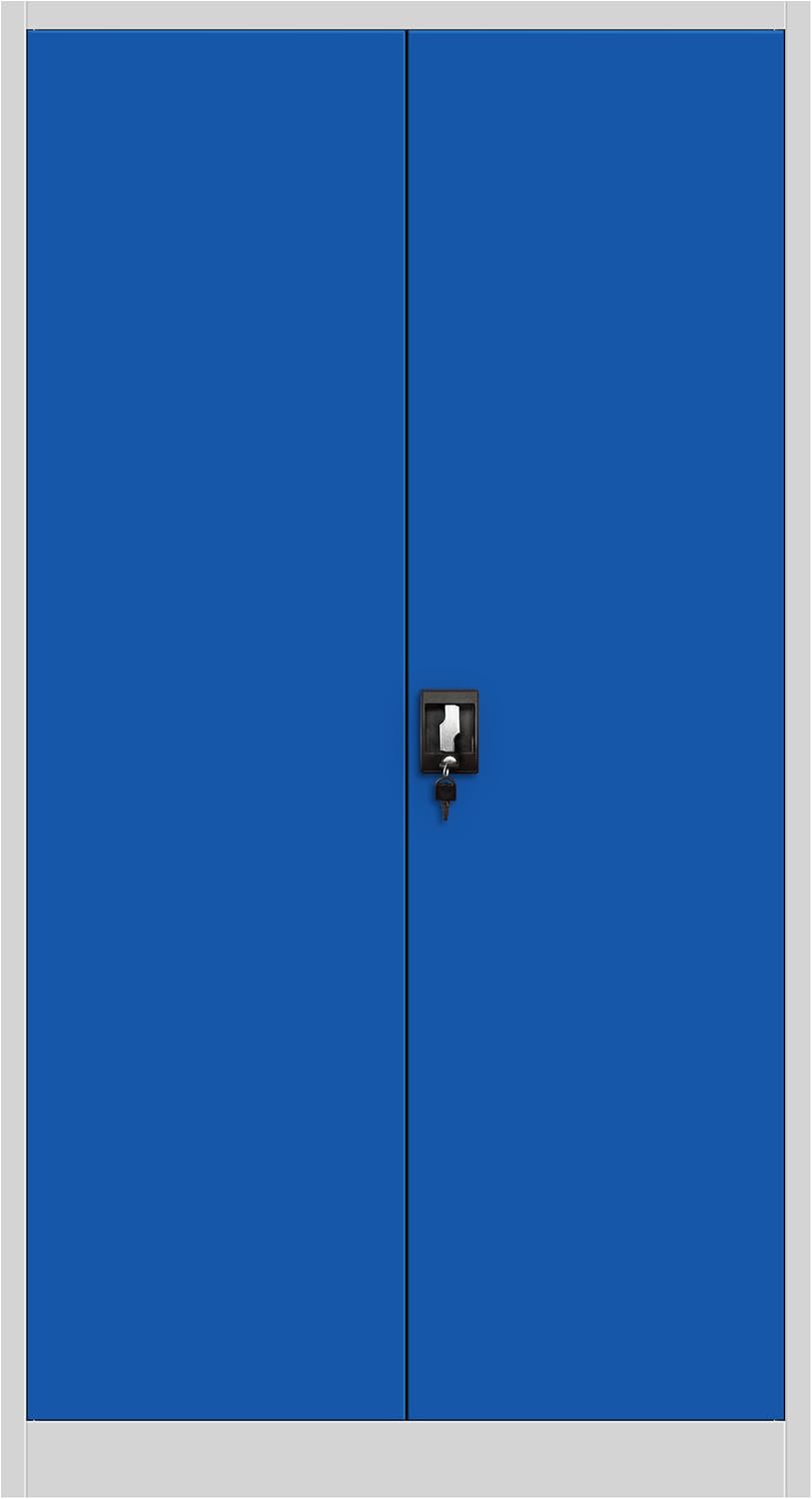 Jan Nowak Aktenschrank C001H Büroschrank Metallschrank Stahlschrank Werkzeugschrank Stahlblech Pulverbeschichtet Flügeltürschrank Abschließbar 195 cm x 90 cm x 40 cm (grau/blau)