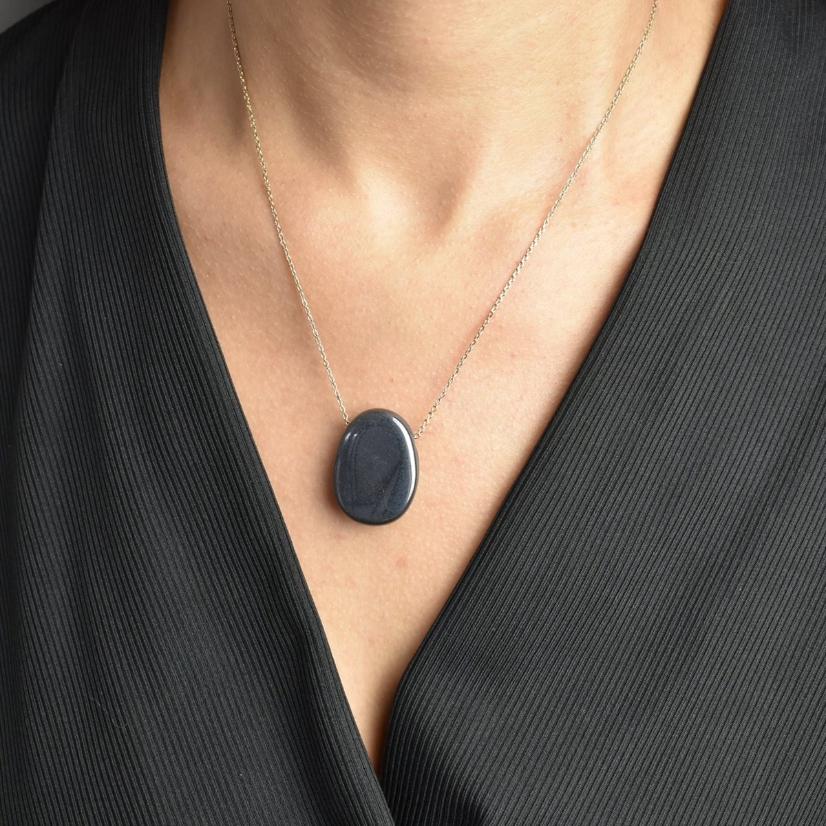 Collier pierre naturelle Hématite Plaqué OR 750 3 microns