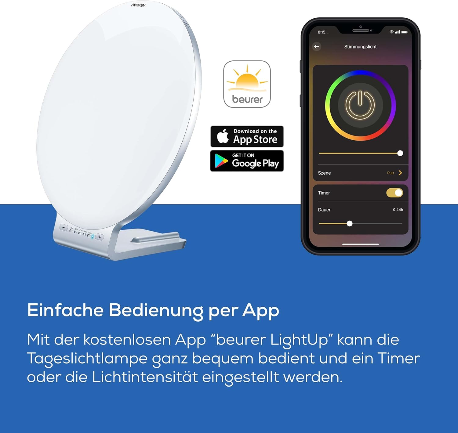 Beurer TL 100 2-in-1 LED Tageslichtlampe und Stimmungslicht, mit Farbwechselfunktion, bequeme App Steuerung, 1 Stück (1er Pack), Weiß