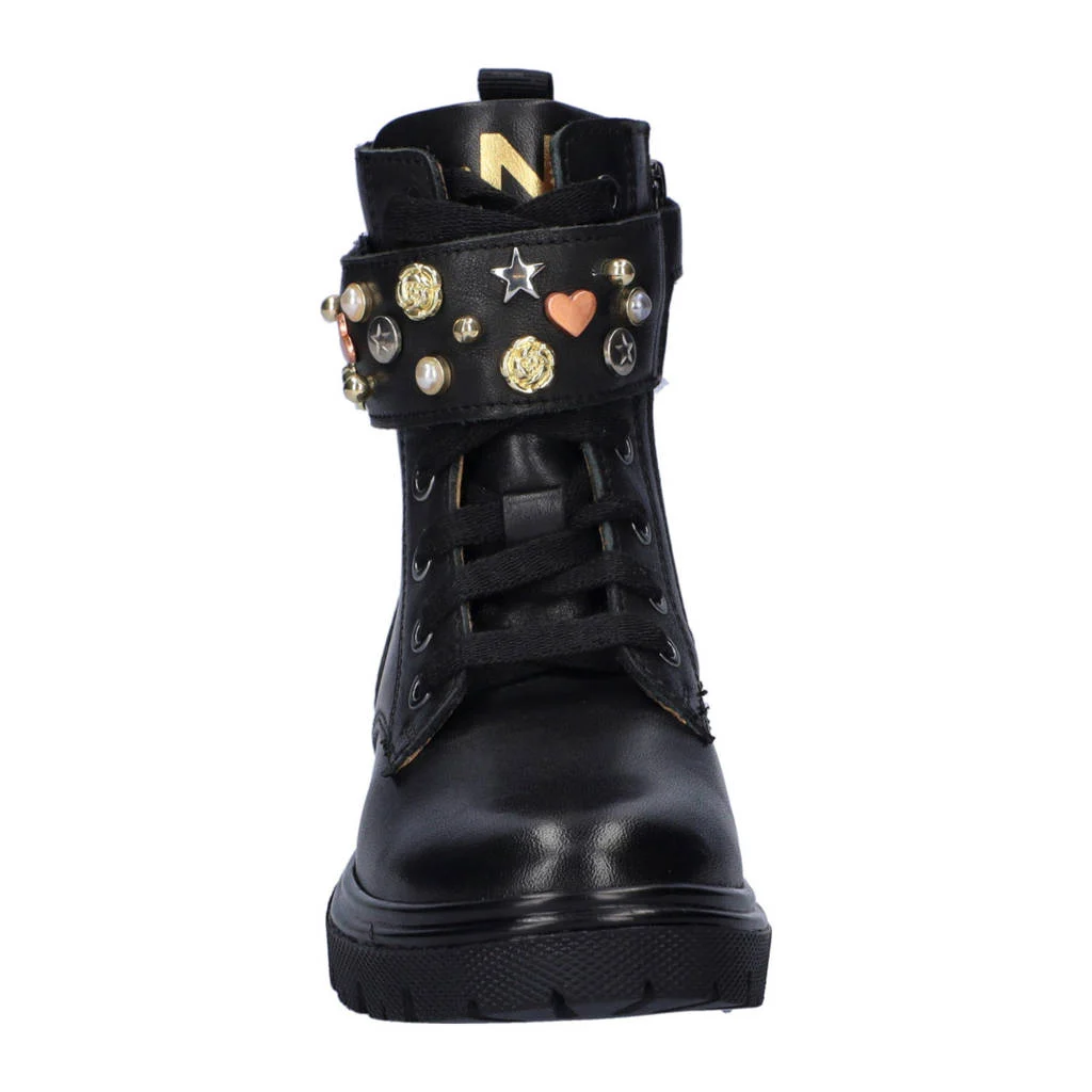 Nelson Kids leren veterboots zwart