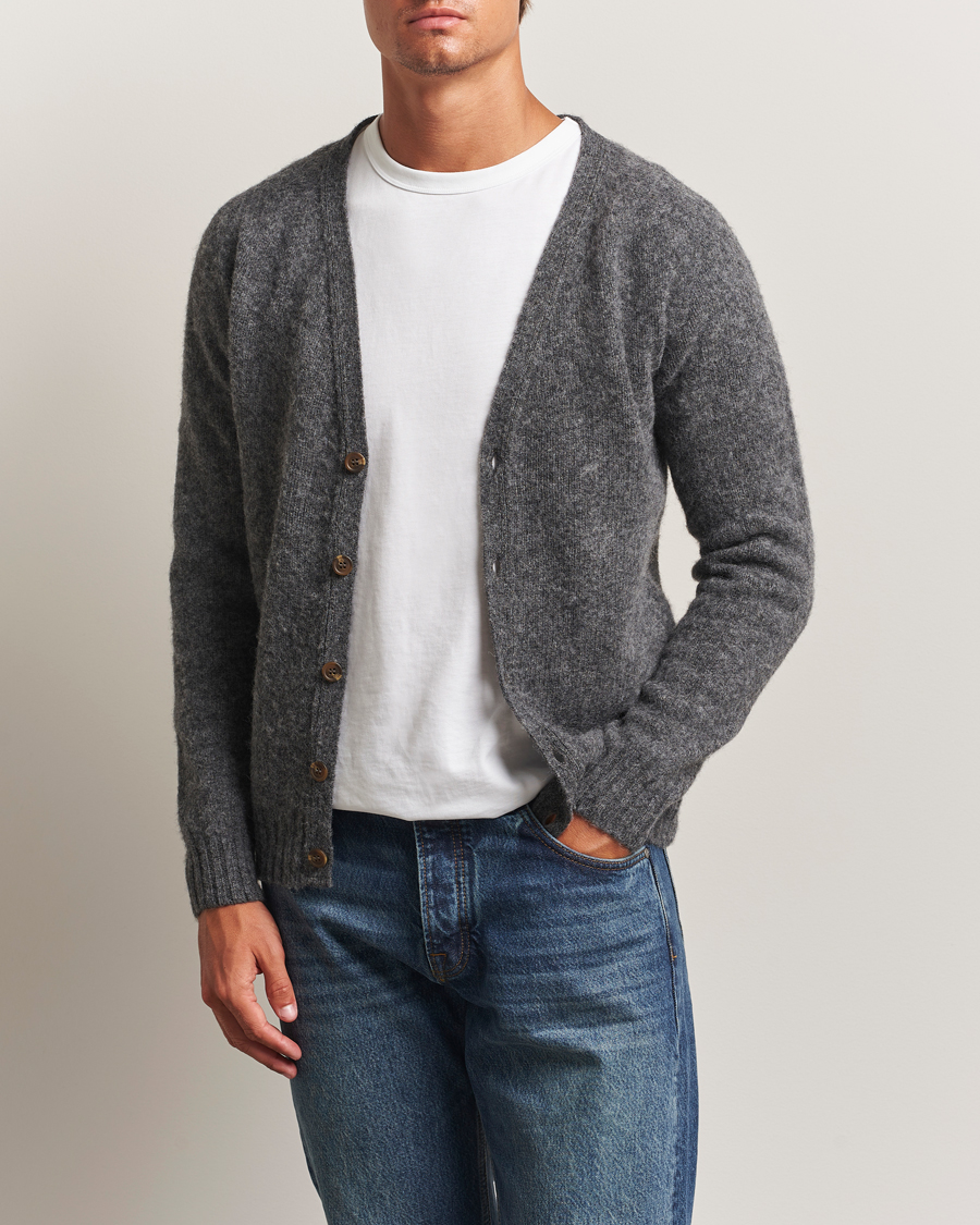 Harley Of Scotland Brushed Supersoft Lambswool Cardigan Basalt
