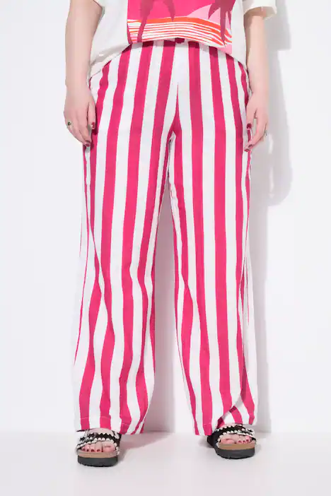 Musselin-Hose, Wide Legs, Streifen, Elastikbund, pink