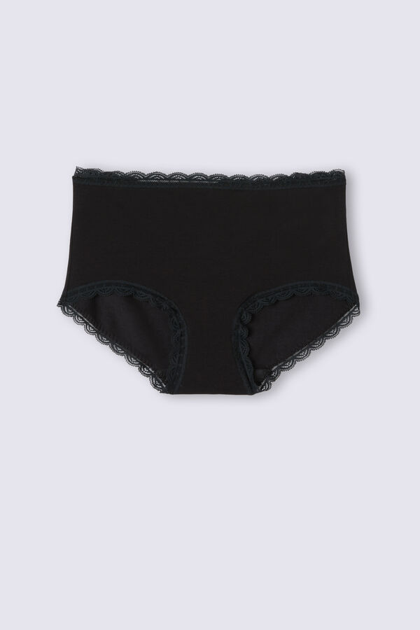 Calças culote de cintura alta em algodão e renda.