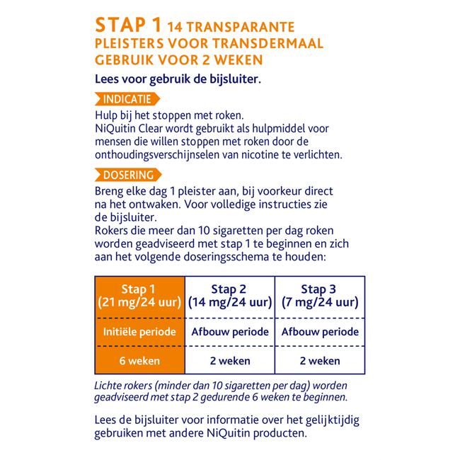 NiQuitin Clear 21 mg Transparante Nicotinepleisters Stap 14 stuks
