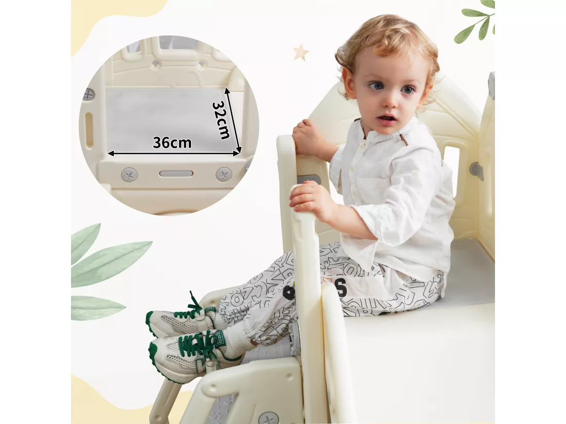 Ensemble de toboggan 5 en 1 pour enfants - 179 x 184 x 103cm - en HDPE - avec balançoire et espace de rangement - Gris