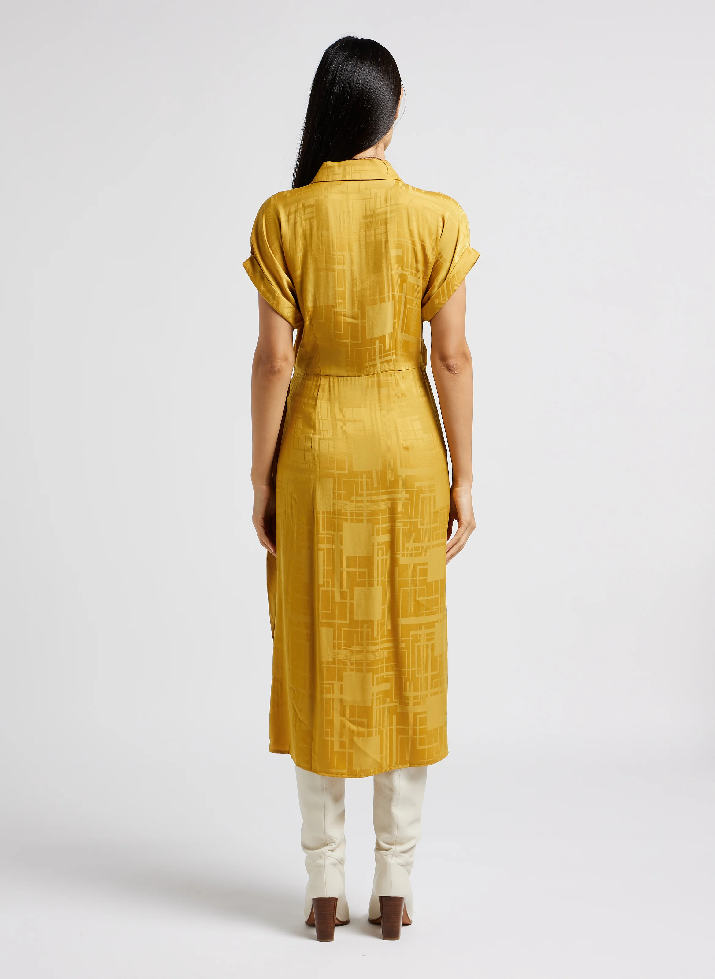 MIEL - Robe longue cintrée portefeuille à imprimé | Jaune