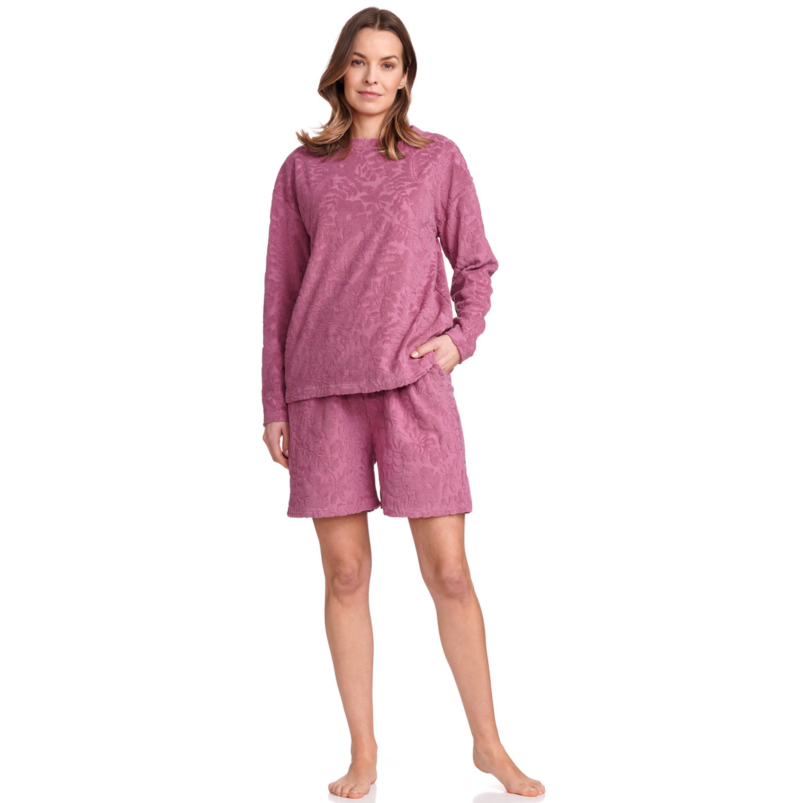 Gina Benotti Damen Sweatshirt mit Frottee-Muster himbeer