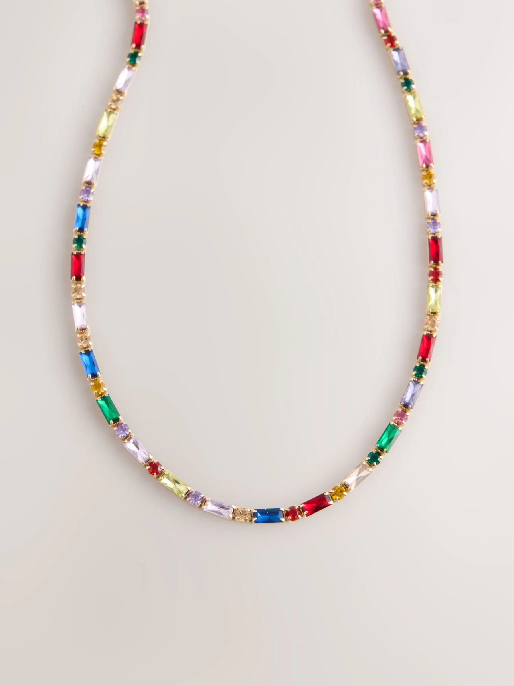 Multi - Fine Sparkle Baguette Necklace