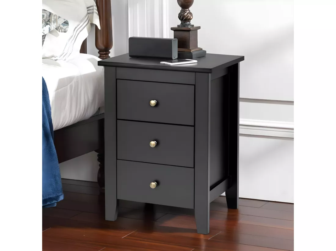 Table de Nuit, Table de Chevet Moderne avec 3 Tiroirs, Pour Chambre à Coucher, 46 x 37 x 65 CM Noir