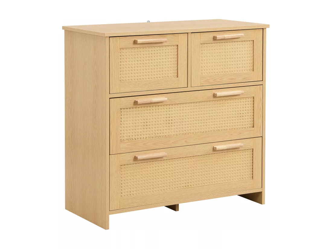 Armoire en rotin à 4 tiroirs avec poignées en bois massif,d80cm×h38cm