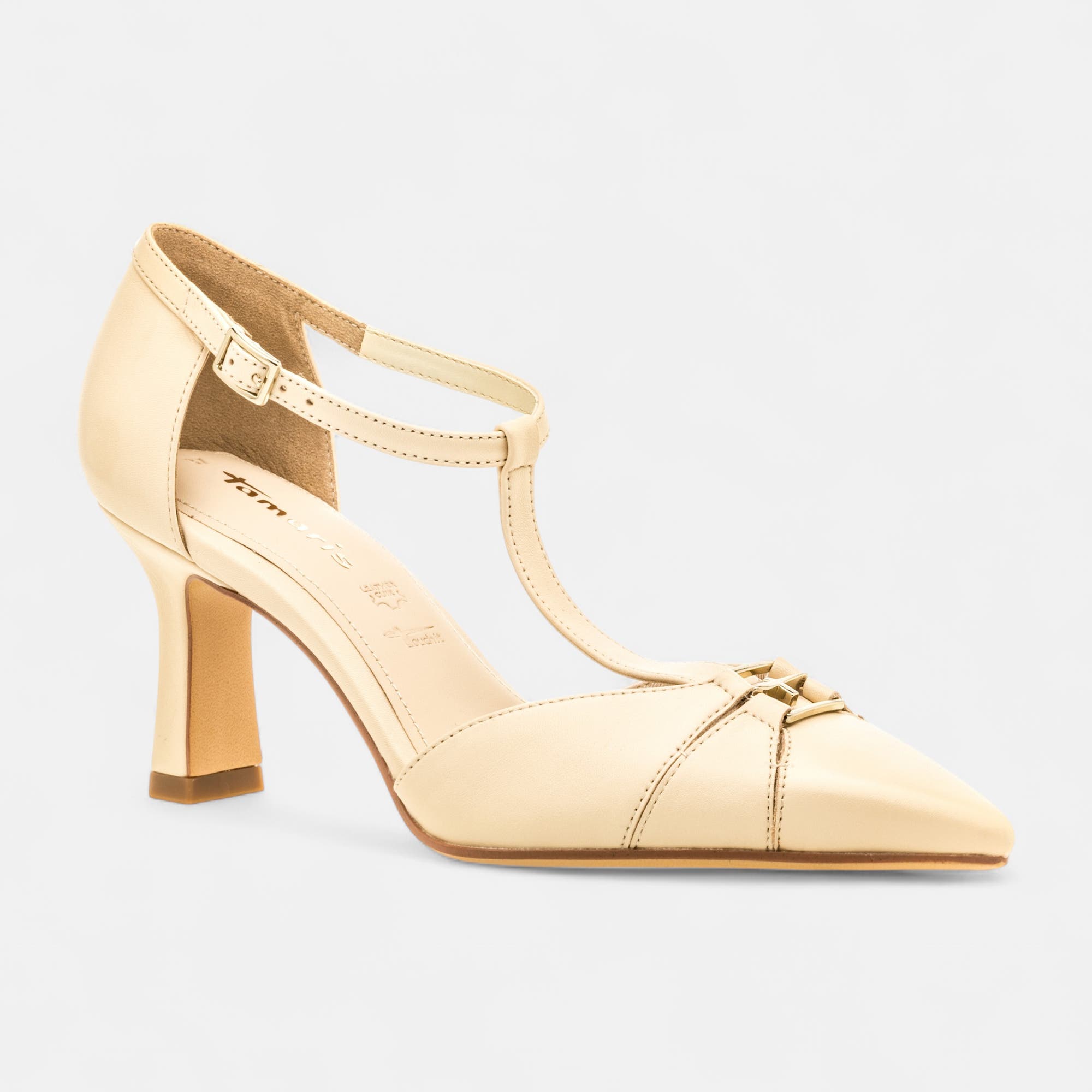 Escarpins quartiers ouverts à talon Femme en cuir beige