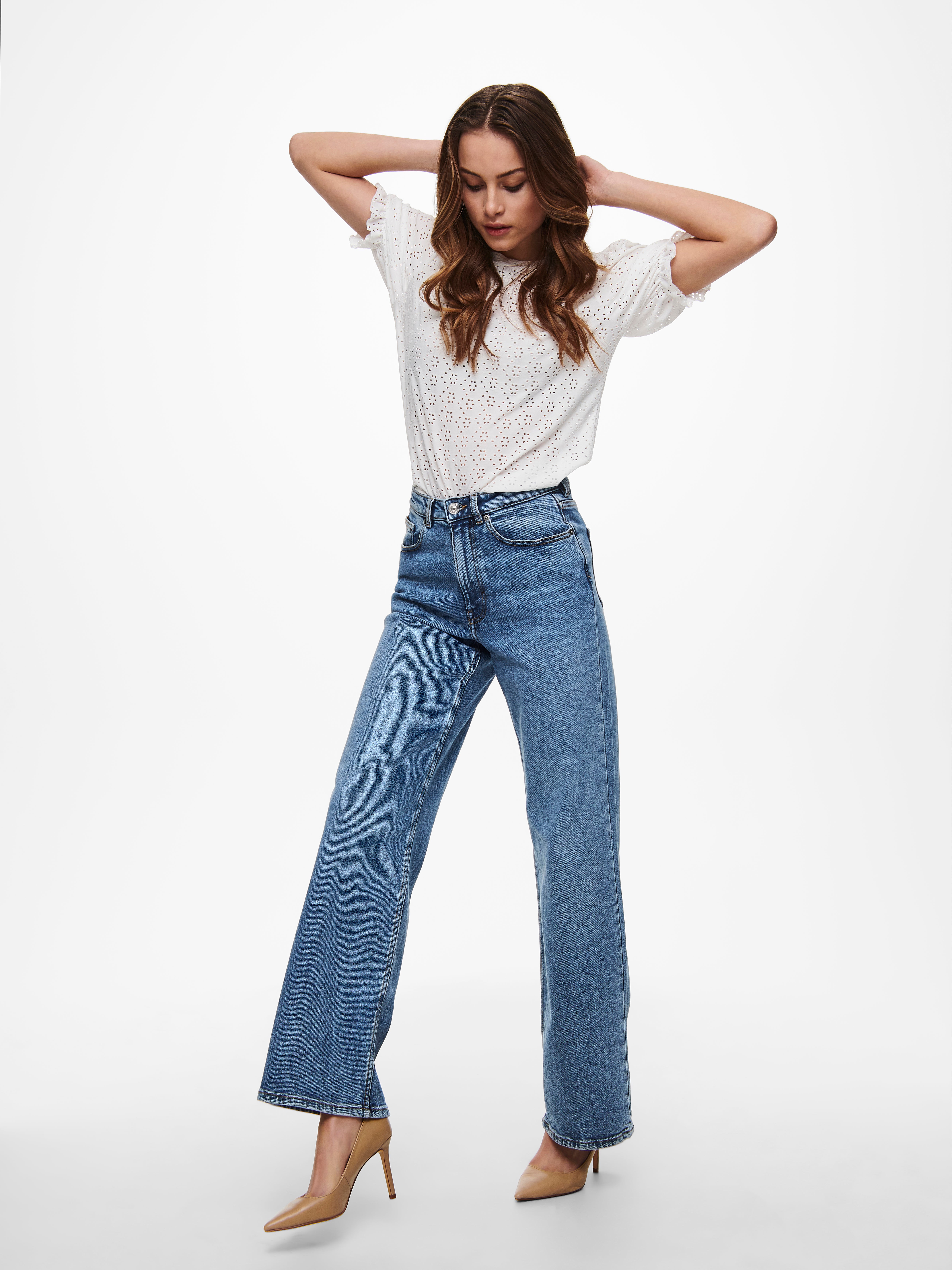 ONLJUICY Hohe Taille Weiter Beinschnitt Jeans Medium Blue Denim