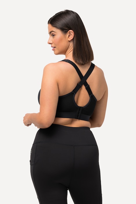 Sport-BH, ohne Bügel, Zipper, gekreuzte Träger