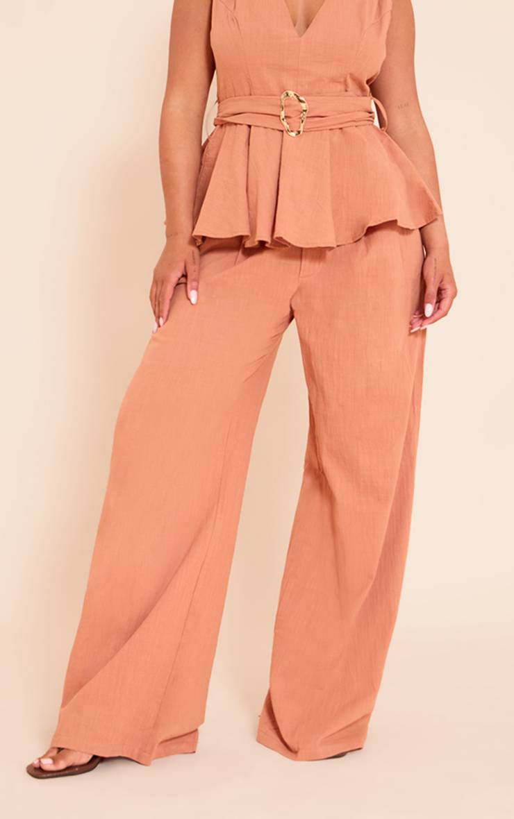Rouille Pantalon Shape En Lin Taille Haute À Jambes Larges