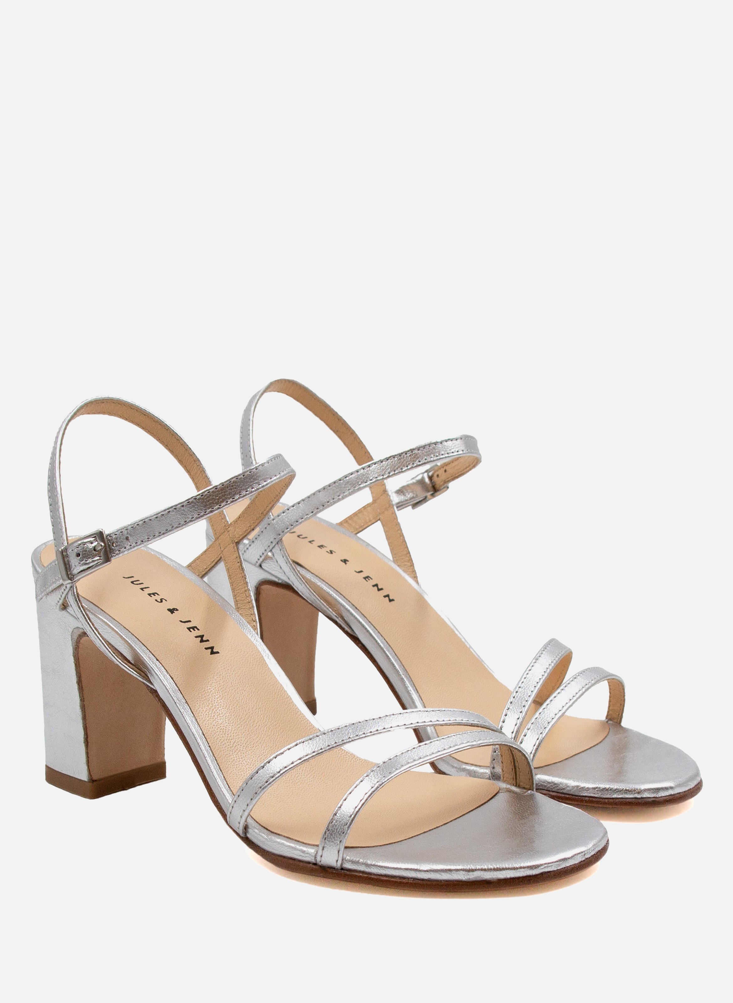 Sandales talon épurées cuir métallisé | Argent
