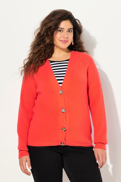 Strickjacke, Rippstrick, V-Ausschnitt, Langarm