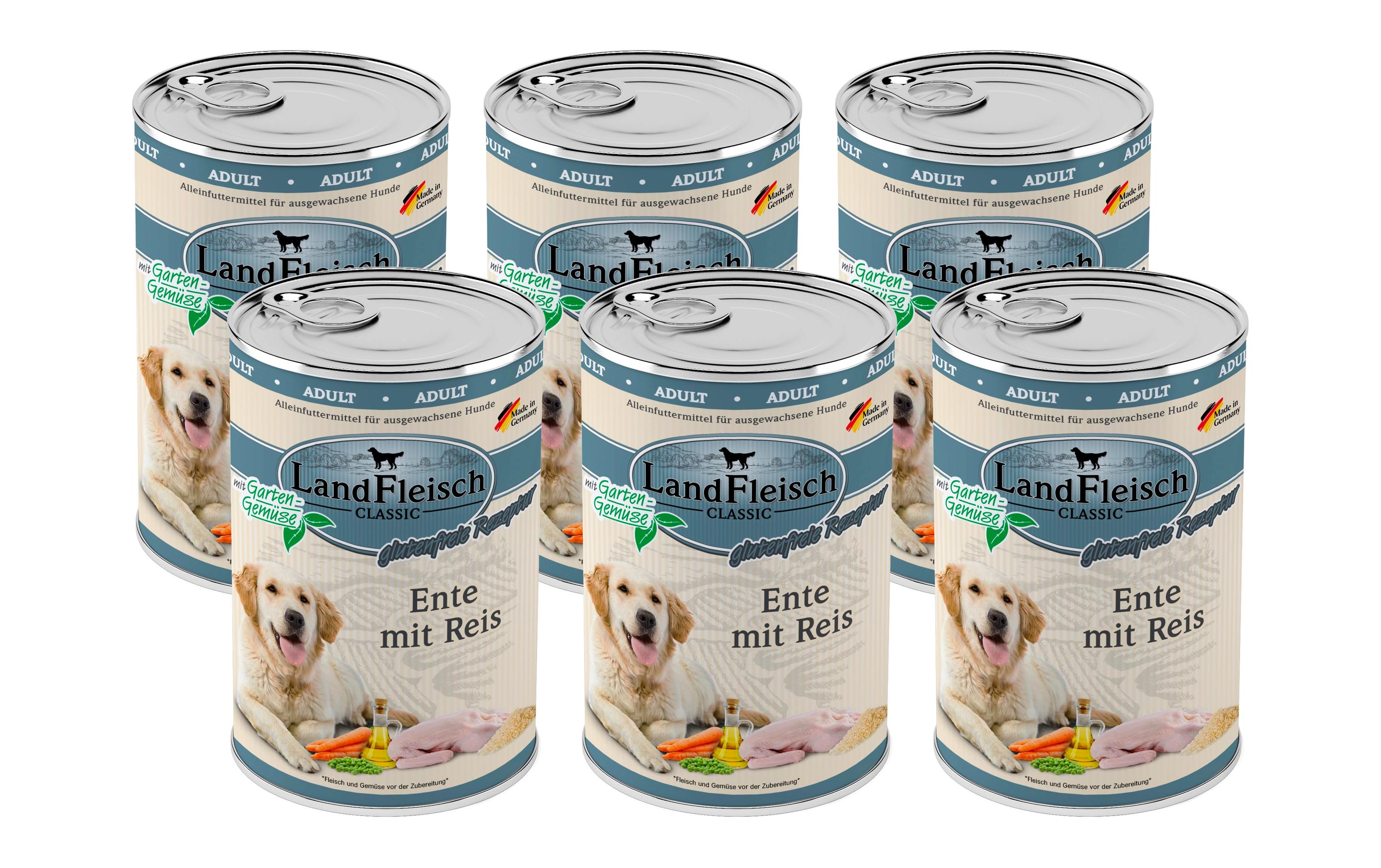Nassfutter Classic Ente mit Reis, 6 x 400 gHochwertiges Nassfutter für ausgewachsene Hunde