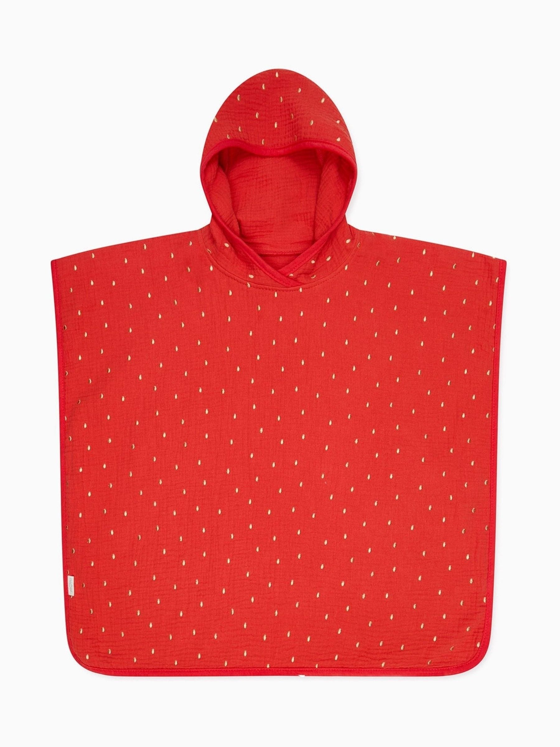 MORI Rood strandponcho met aardbeienprint