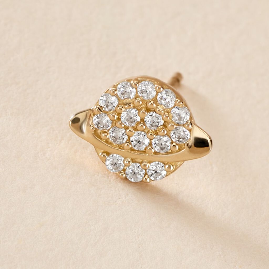 Boucles D'oreille Puce Uranus Or Jaune Oxyde De Zirconium